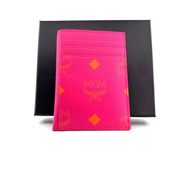 MCM Visetos Logo Card Holder in Fuchsia/Orange (Full Set with Box) - Picture 1 of 4